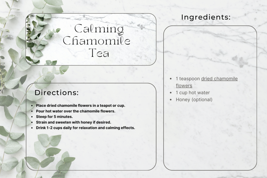 recipe card for Calming Chamomile Tea