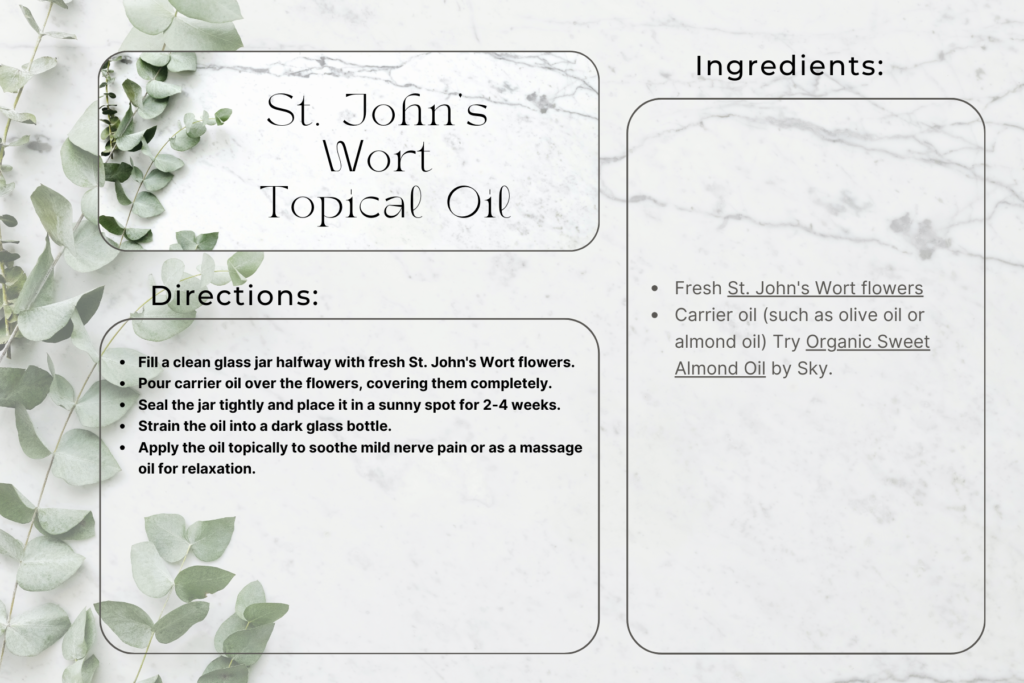 recipe card for St. John’s Wort Topical Oil