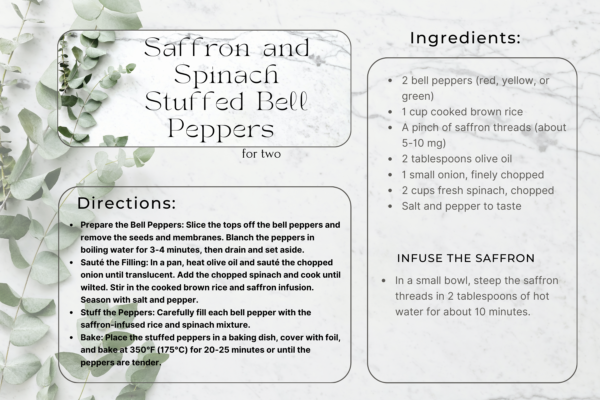 Saffron and Spinach Stuffed Bell Peppers Recipe card