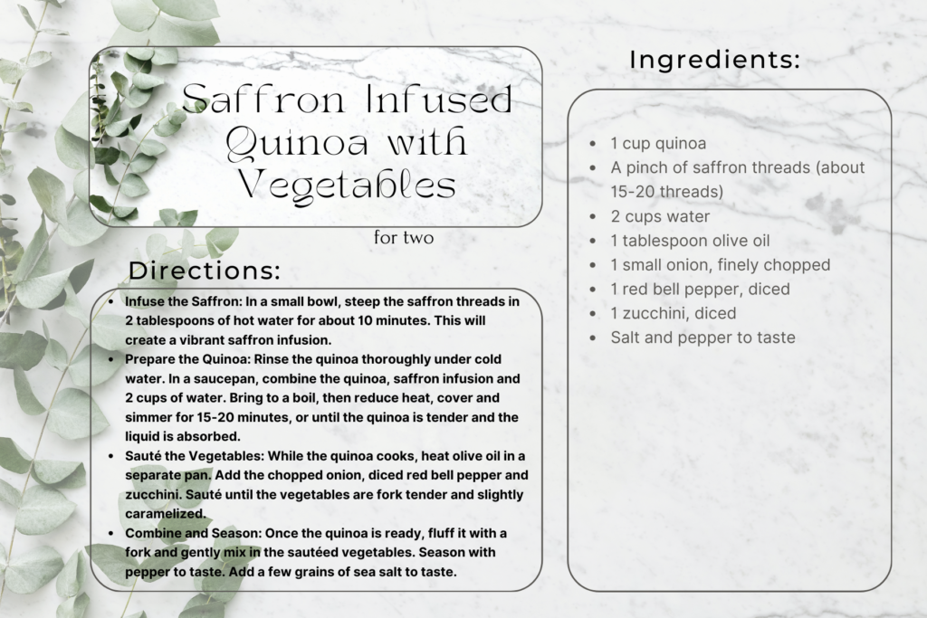 Saffron Infused Quinoa with Vegetables Recipe Card