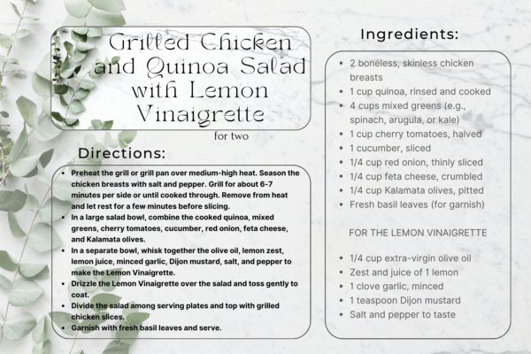 Grilled Chicken and Quinoa Salad with Lemon Vinaigrette Recipe Card