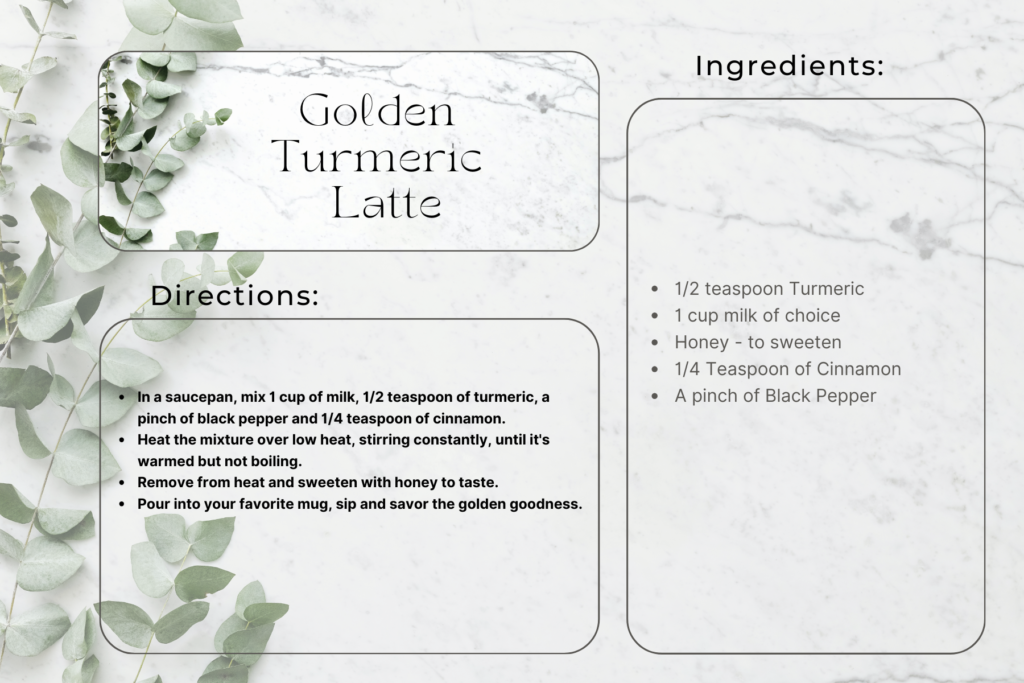 recipe card for golden turmeric latte