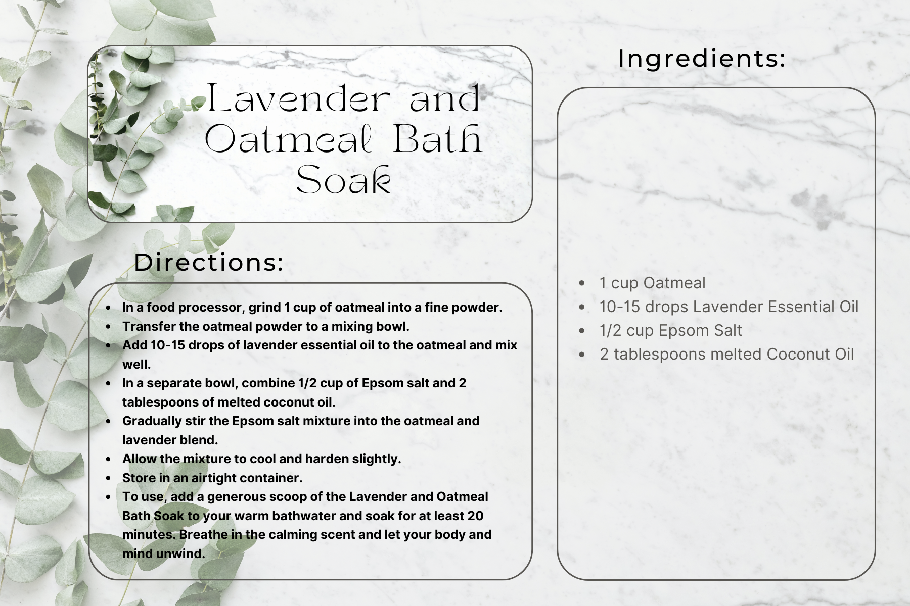 Recipe card for Lavender and oatmeal bath soak