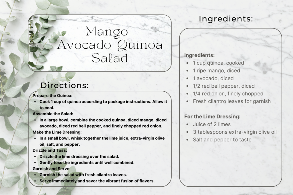 Mango Avocado Quinoa Salad Recipe Card