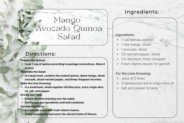 Mango Avocado Quinoa Salad Recipe Card