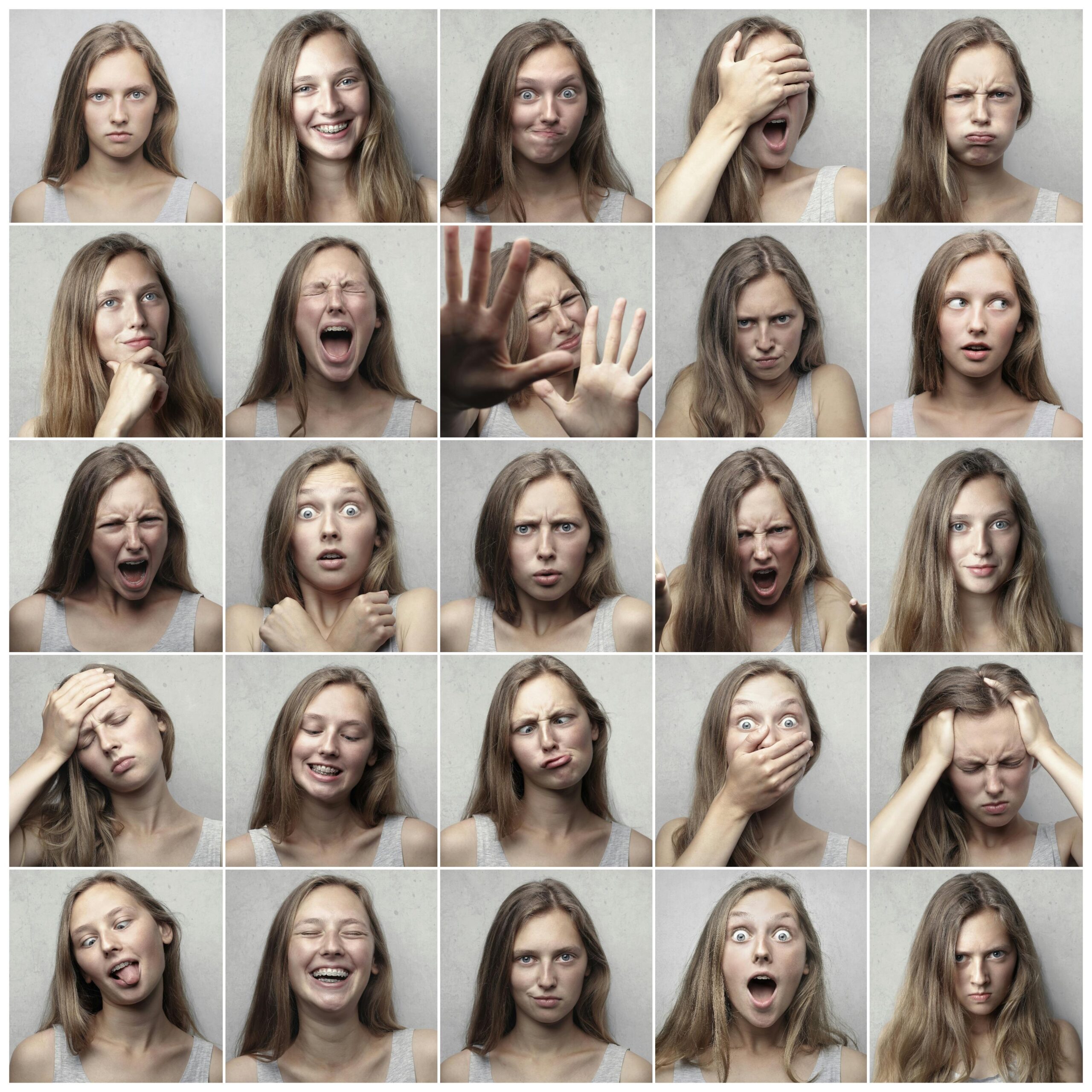 woman with many facial expressions for the Understanding Your Nervous System: The Key to Mental Wellness post